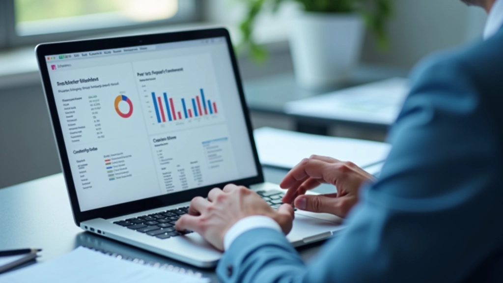 Persona che analizza un conto economico con grafici e dati di profitti e perdite su monitor di computer