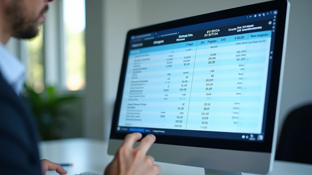 Schermo di computer mostra tabella comparativa di aziende con indici EV/EBITDA e dati di valutazione