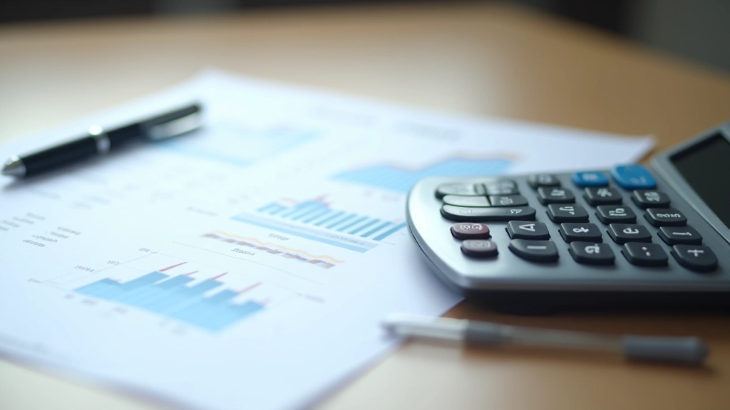 Calcolatrice finanziaria accanto a grafici cartacei con calcoli di rapporti P/E e metriche di valutazione